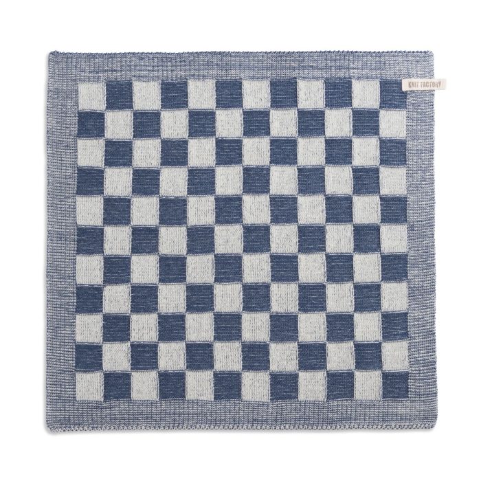 Knit Factory Keukendoek Block Ecru / Jeans Blauw