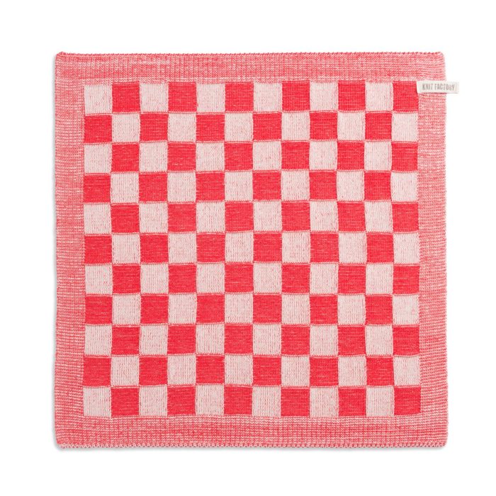 Knit Factory Keukendoek Block Ecru / Rood