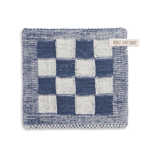 Knit Factory Pannenlap Block Ecru / Jeans Blauw